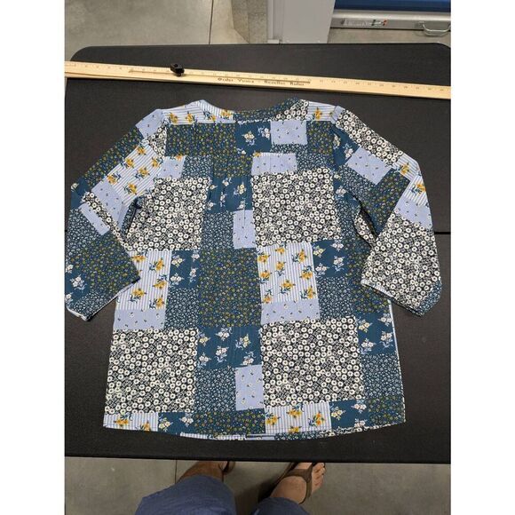 Loft Blue Floral Long Sleeve Tunic Blouse V-Neck Blue Women’s Size Small - Picture 4 of 5